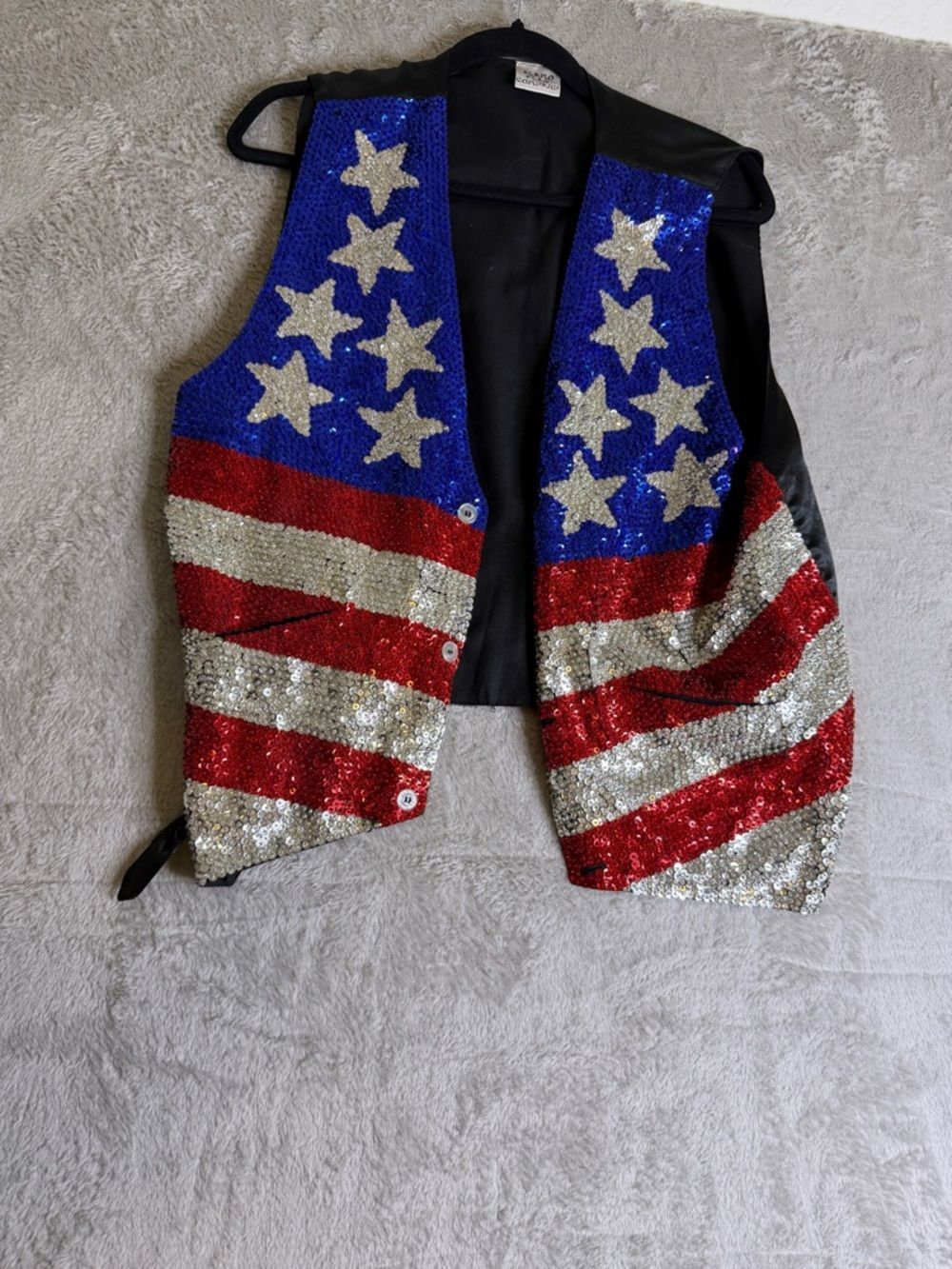 Vintage Unisex Sequin American Flag Vest - Patriotic Red White Blue Stars L/Xl